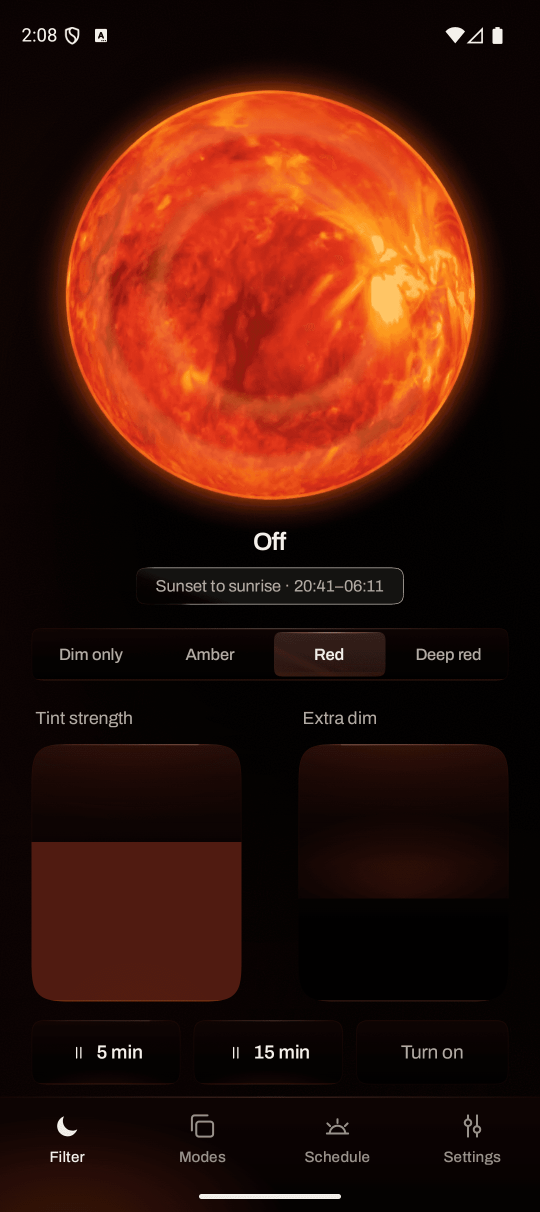 Real RedLightFilter capture: Filter home, off