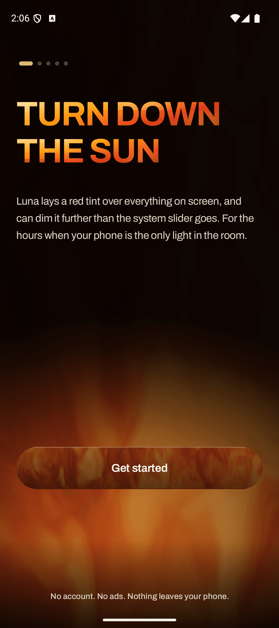Real RedLightFilter preview: A clear beginning. The real onboarding states the idea.